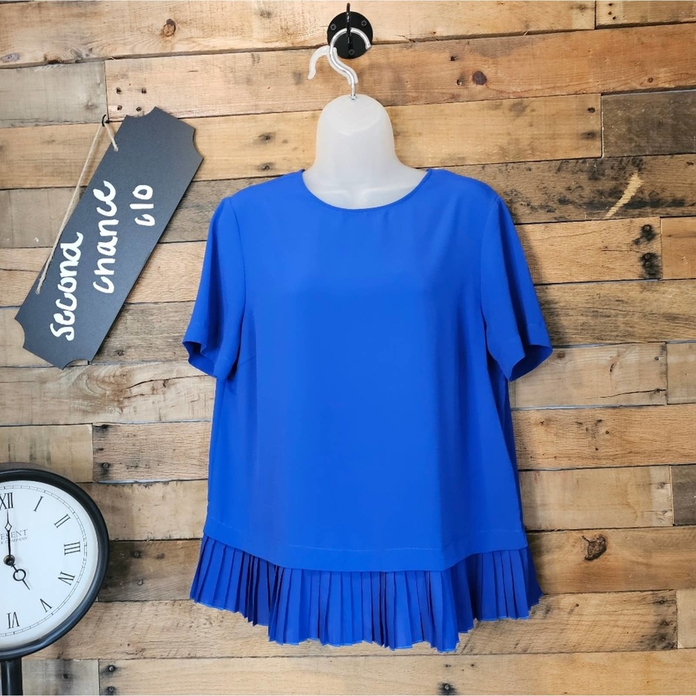 SALE-ONTWELTH women's royal blue top with ruffled hemline size large